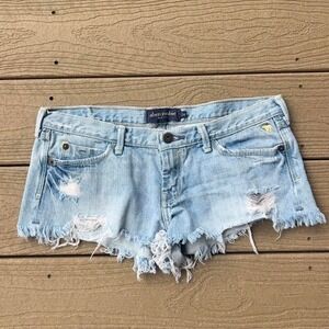Vtg Y2K Abercrombie & Fitch Micro Mini Denim Shorts Low Rise Booty Distressed